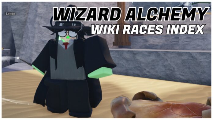Feature image for our wizard alchemy races index showing a player with the undead race holding their wand backwards as they look to a mushroom. On the right in bold black and white it reads the article title.