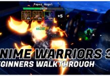 Anime Warriors 3 Beginners Walkthrough – Noob to OP Progression Guide! Feature image for our anime warriors 3 beginners walkthrough showing a player battling the paper angel miniboss who is at half health