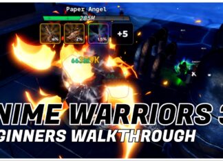 Anime Warriors 3 Beginners Walkthrough – Noob to OP Progression Guide! Feature image for our anime warriors 3 beginners walkthrough showing a player battling the paper angel miniboss who is at half health