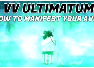 How To Manifest Your AURA in VV ULTIMATUM Feature image for our how to manifest your aura in vv ultimatum guide showing a player eveloped in a blue and white flashy aura.