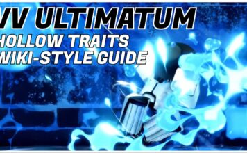 VV ULTIMATUM Hollow Traits – Wiki Index Feature image for our vv ultimatum hollow traits guide showing an arrancar player unleashing an elemental attack which is firing off a brilliant blue fire. In the top left corner is the article title in bold black and white