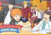 HAIKYU!! FLY HIGH Is Celebrating Its First Anniversary with a New Mini Game featured image for our news on HAIKYU!! FLY HIGH first anniversary. It shows the characters celebrating with a big white cake.