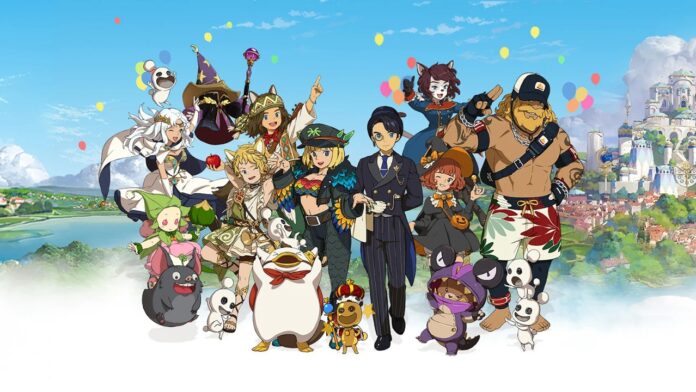 featured image for our news on Ni no Kuni: Cross Worlds global unified service. It shows all major characters from Ni no Kuni in party outfits,