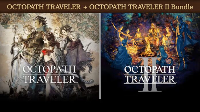 Octopath Traveler bundle featured image for our news on Octopath Traveler bundle. It shows the key visuals for Octopath Traveler I and II.