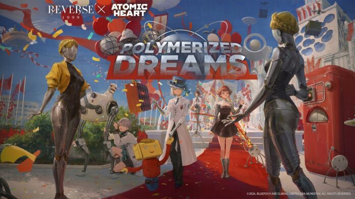 Reverse 1999 x Atomic Heart featured image for our news on Reverse: 1999 x Atomic Heart. It shows a carnival-like event from the game with multiple characters.