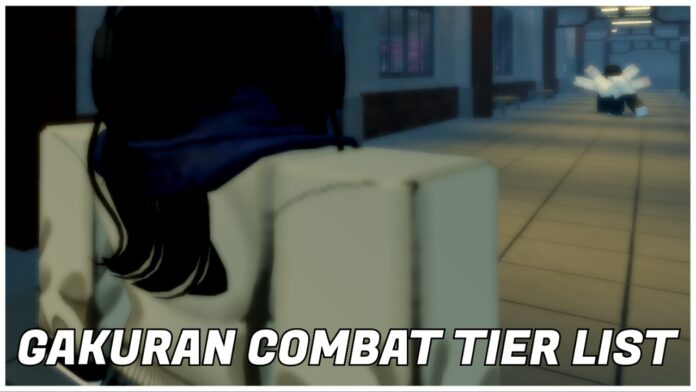 gakuran-combat-tier-list Feature image for our gakuran combat tier list showing a player from behind as she looks down the hall at a 3-man scuffle.
