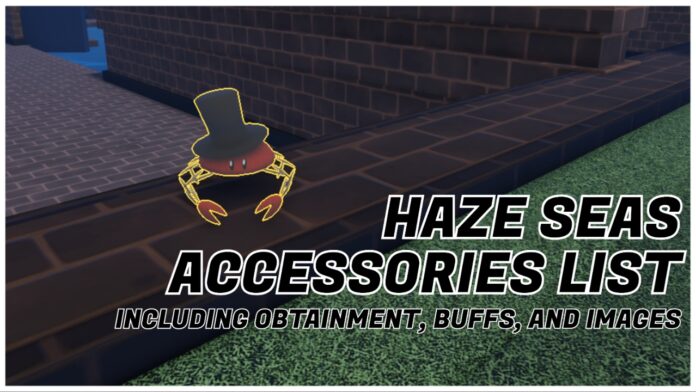 haze-seas-accessories Feature image for our haze seas accessories list showing a crab in a top hat looking to the viewer. In the gap on the right is the article title in bold black and white.