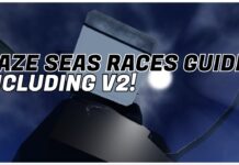 Haze Seas Races Guide – Complete Index + Rerolls! Feature image for our haze seas races guide showing a player from bottom-up with a tail swishing against moonlight. The article title is in bold black and white over the top of the player body