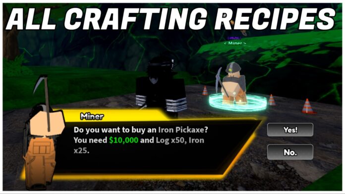 legacy-piece-crafting-recipes-guide Feature image for our legacy piece crafting recipes guide showing a player talking to the pickaxe crafter npc