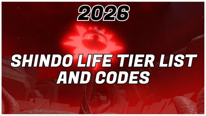 shindo-life-tier-list Feature image for our shindo life tier list showing a tall red flower with an eye looking at the viewer against a deeper red background. In the foreground is the article title in bold black and white